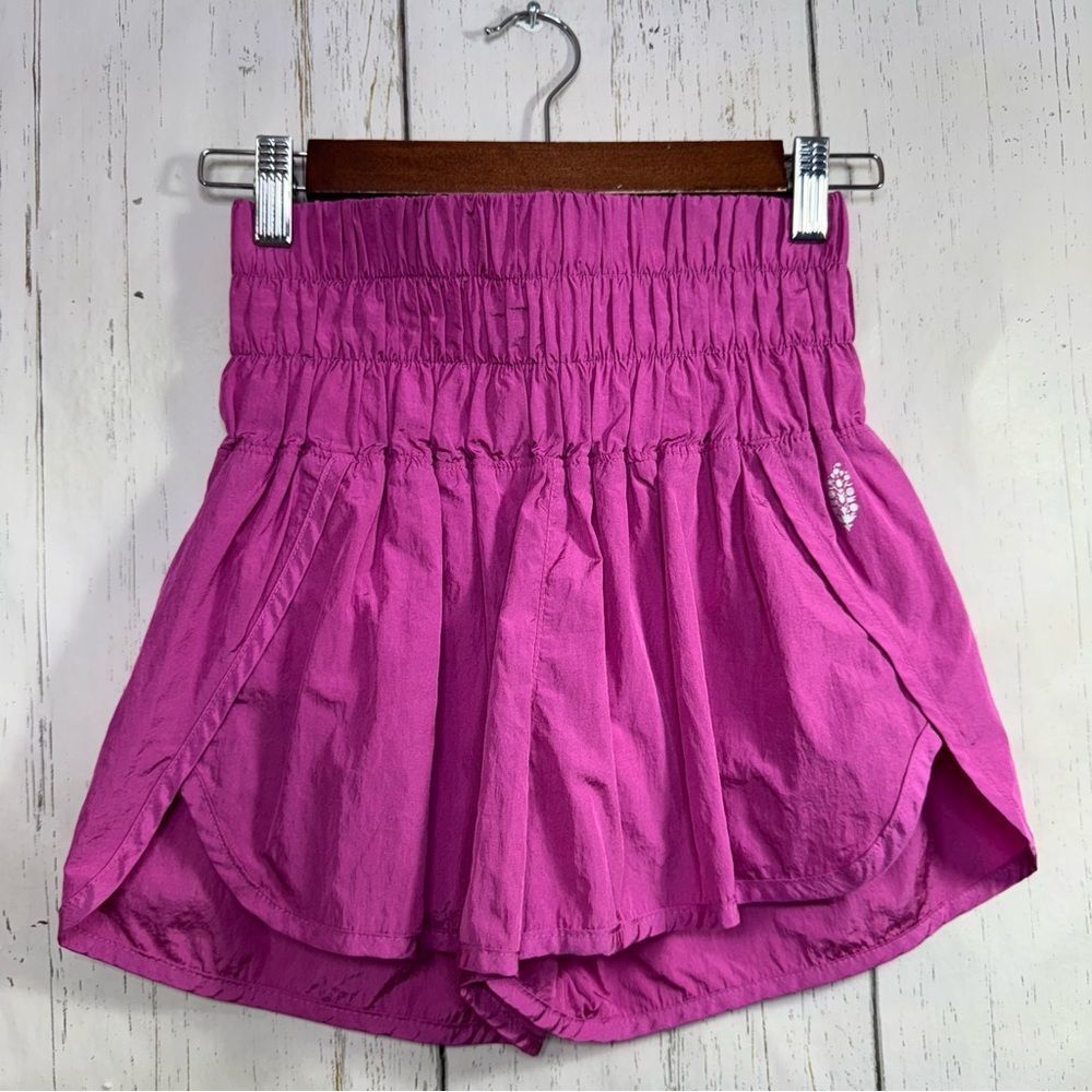 FP Movement The Way Home Shorts Smocked Magenta Pink High Waist Running Athletic